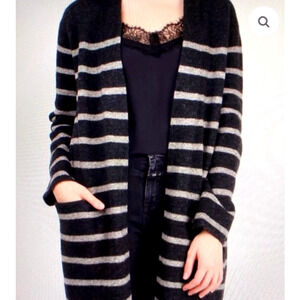 Jenni Kayne XS Striped Long Cardigan Sweater $495 Coat Navy Blue Jacket Wool Yak